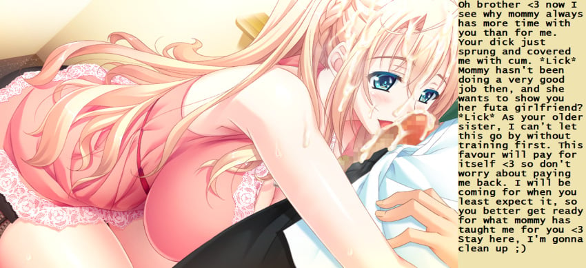 baku_ane_otouto_shibocchau_zo! big_breasts blonde_hair blue_eyes blush caption clothed cum_on_face cum_on_hair cumshot hayasaki_noemi mommy_kink nnaughty370 older_sister