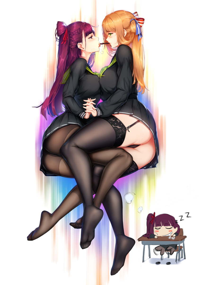 2girls american_flag ass blueorca bubble_butt feet female female_only girls&#039;_frontline hair_ribbon huge_ass soles springfield_(girls&#039;_frontline) symmetrical_docking thighhighs thighs wa2000_(girls&#039;_frontline)