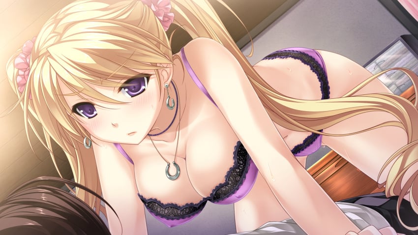 artist_request breasts character_request female gold_hair long_hair nipples purple_eyes tsukumo_no_kanade