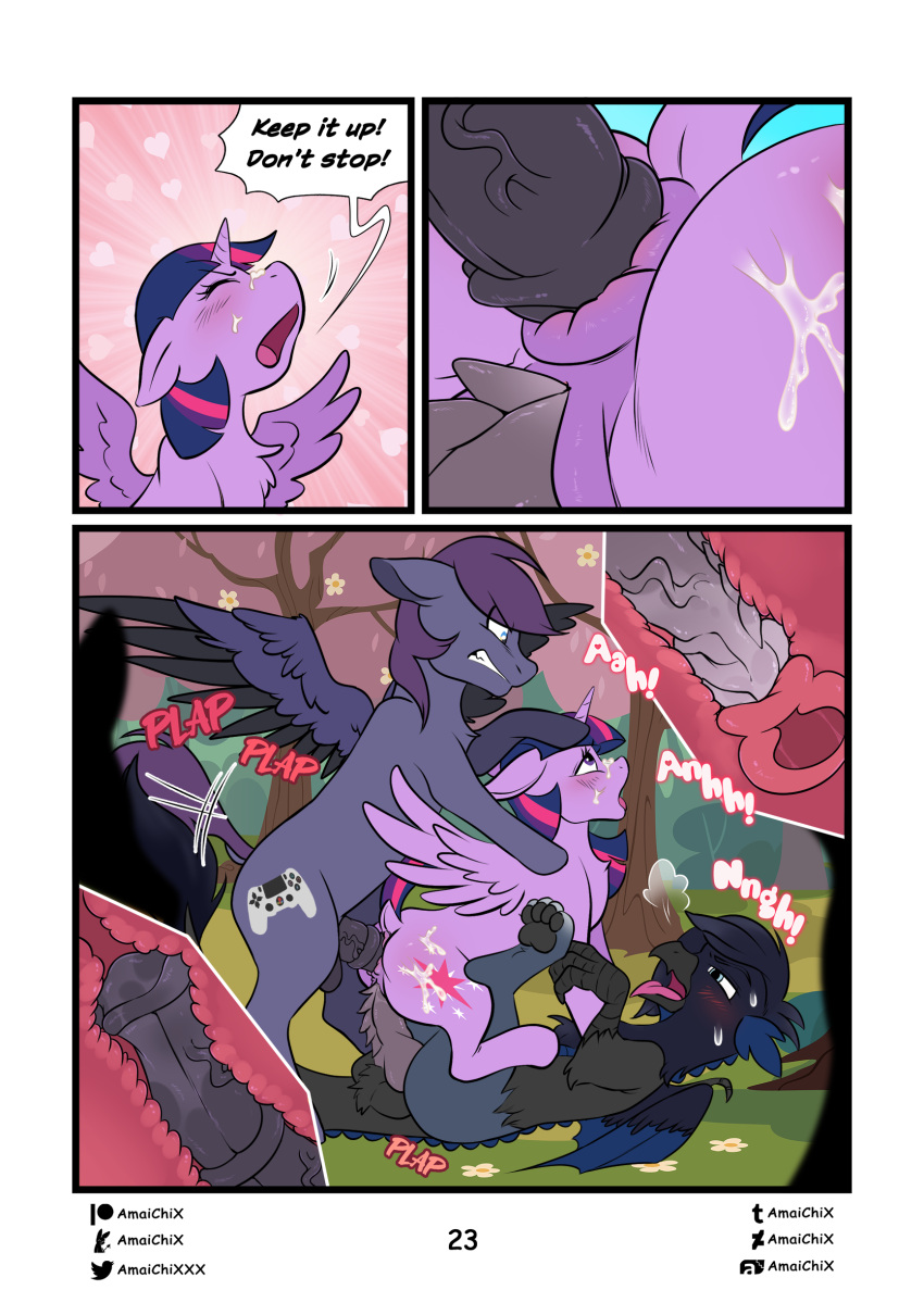 absurd_res alicorn amaichix anal anal_sex animal_genitalia animal_penis anus avian balls bodily_fluids comic cum deviantart_username dialogue double_penetration english_text equid equine equine_penis fan_characters female female_penetrated feral feral_on_feral feral_penetrated feral_penetrating feral_penetrating_feral friendship_is_magic furaffinity_username genital_fluids genitals group group_sex hasbro heart hi_res horn hybrid inkbunny_username internal male male/female male_penetrating male_penetrating_female mammal my_little_pony page_23 patreon_username pegasus penetration penile penile_penetration penis penis_in_pussy princess_twilight_sparkle_(mlp) pussy sandwich_position sex threesome tumblr_username twilight_sparkle_(mlp) twitter_username vaginal_penetration wings