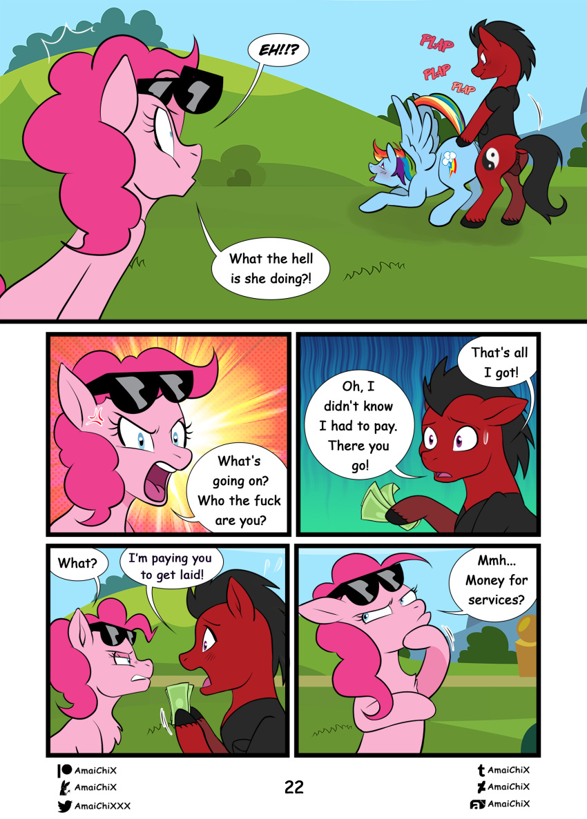 absurd_res amaichix balls comic deviantart_username dialogue english_text equid equine eyewear female female_penetrated feral feral_on_feral feral_penetrated feral_penetrating feral_penetrating_feral friendship_is_magic furaffinity_username genitals hi_res inkbunny_username male male/female male_penetrating male_penetrating_female mammal money my_little_pony page_22 patreon_username pegasus penetration pinkie_pie_(mlp) rainbow_dash_(mlp) sex sunglasses tumblr_username twitter_username wings