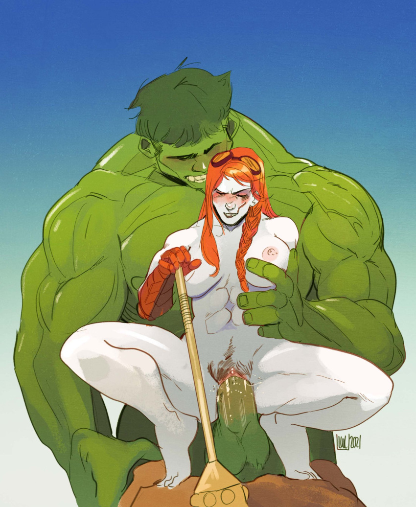 1boy 1boy1girl 1girls abs alien alien_girl barefoot breasts clitoris crouching female gauntlets green-skinned_male green_skin grey-skinned_female grey_skin guardians_of_the_galaxy hairy hairy_pussy happiest_little_cloud hetero huge_cock hulk interspecies lady_hellbender large_breasts male male/female marvel marvel_comics mouth_scar muscular muscular_female muscular_male nipples on_tiptoe orange_hair penis pubic_hair pussy red_hair scar seknarfian sex size_difference spread_legs straight stretched_pussy tiptoes vaginal vaginal_penetration