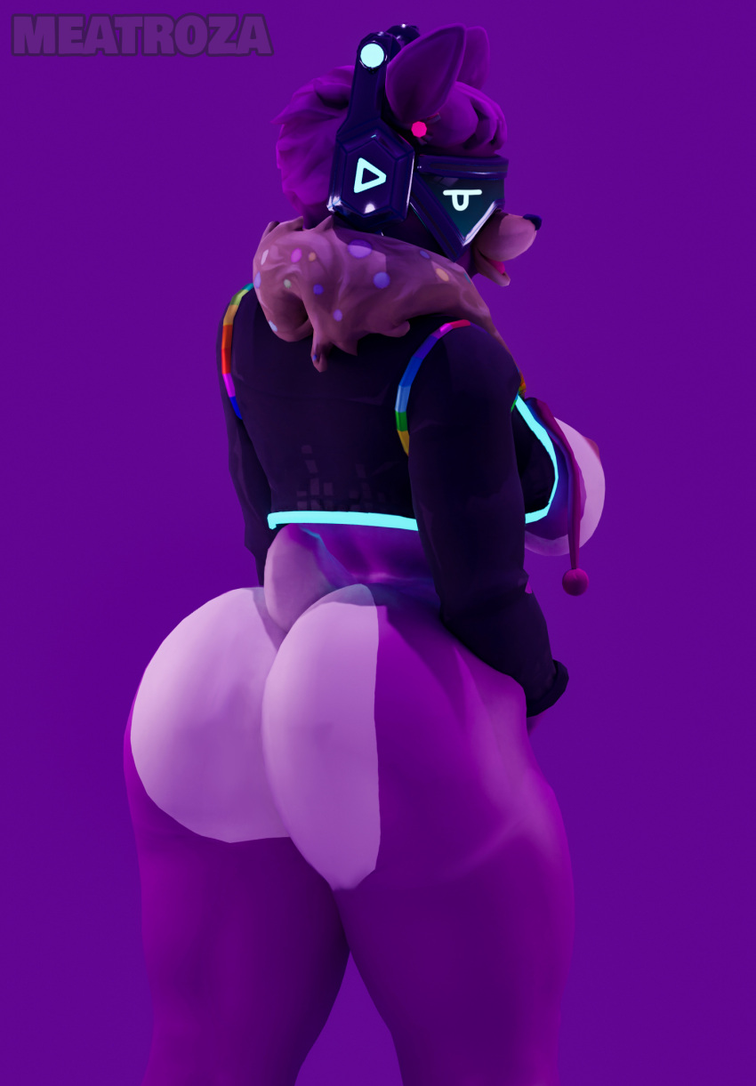 1girls 3d alpaca big_breasts big_butt dj_bop female fortnite fur furry jacket large_ass meatroza neon on_back purple_fur tagme tail