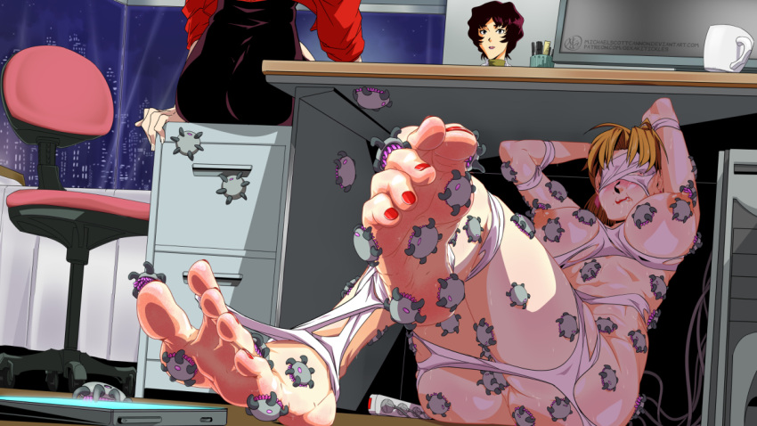 feet foot_fetish large_breasts misato_katsuragi moekaki nail_polish neon_genesis_evangelion painted_nails painted_toenails red_nail_polish red_nails ritsuko_akagi tickling tickling_armpits tickling_feet tickling_machine tickling_nipples tickling_pussy tickling_sides toes