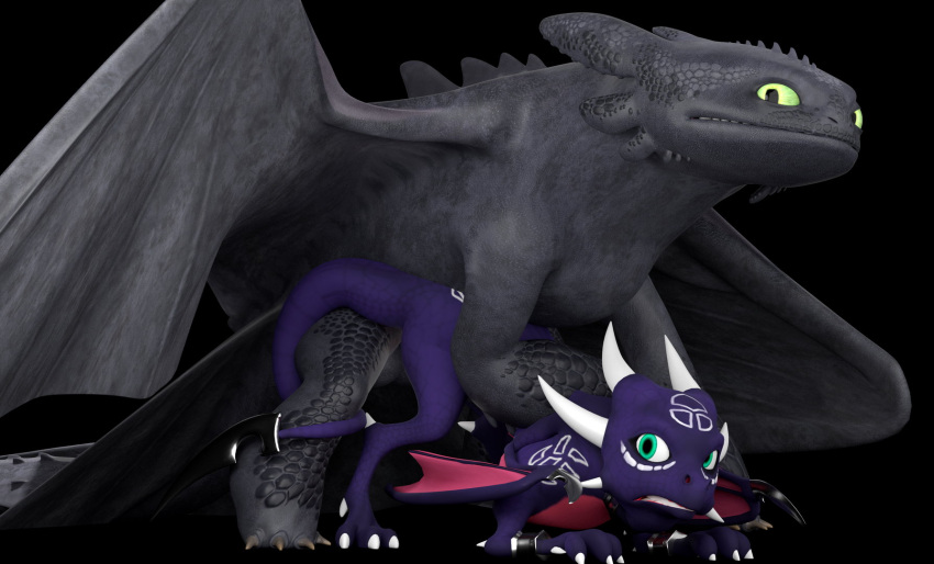 3d_(artwork) activision all_fours ambiguous_penetration balls black_background black_body claws clenched_teeth crossover cynder digital_media_(artwork) doggy_style dragon dreamworks duo female female_penetrated feral feral_on_feral from_behind_position genitals green_eyes grin hi_res horn how_to_train_your_dragon larger_male legend_of_spyro male male/female male_penetrating markings membrane_(anatomy) membranous_wings night_fury penetration purple_body raised_wings scales scalie sex shocked simple_background size_difference smaller_female smile smug spyro_the_dragon tail_blade tattoo teeth toothless video_games western_dragon wide_eyed wings wingsandfire72