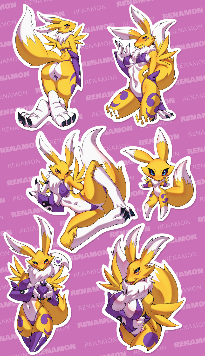 1girls 2021 3_fingers absurd_res absurdres alanscampos anthro ass background big_breasts bikini blush breasts chibi digimon digimon_(species) feet female female_only for_sticker_use fox outline patreon pose purple_sleeves renamon sleeves solo sticker sticker_outline sticker_pack sticker_sheet sticker_template stickers tail yellow_fur