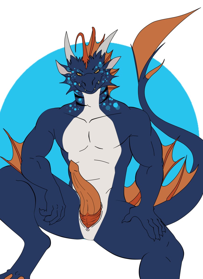 absurd_res animal_humanoid anthro aquatic_dragon dragon dragon_humanoid fan_character genitals hi_res humanoid male marine penis solo sybervenn