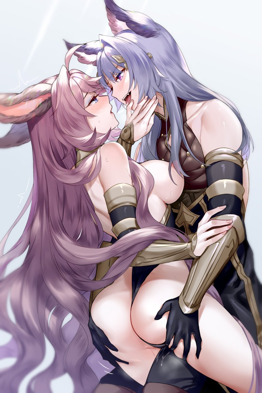 aki663 animal_ears areola ass_grab granblue_fantasy no_bra pussy_juice