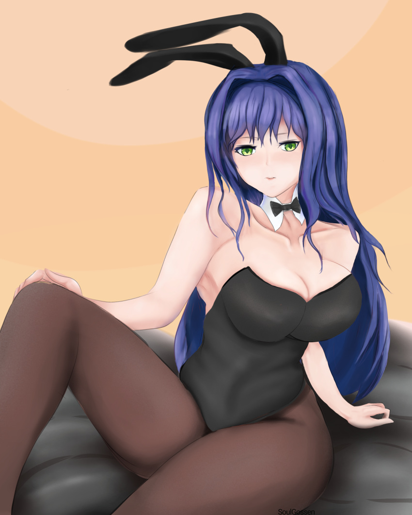 blush bunny_ears bunnysuit evertale ludmilla_(evertale) soulgossen thick_thighs