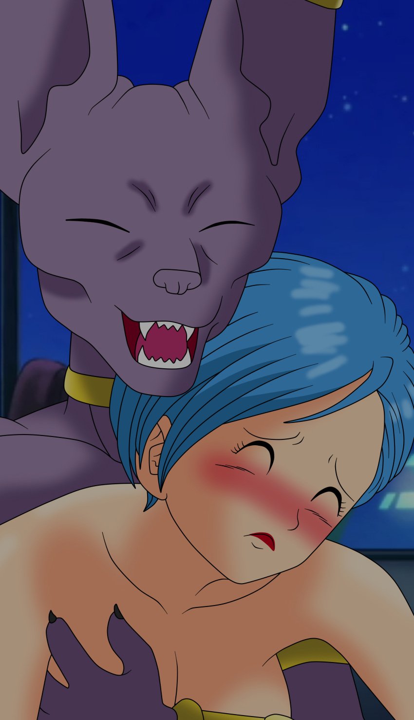 beerus blush bulma_briefs closed_eyes dragon_ball dragon_ball_super embrace female naked nude setthh98