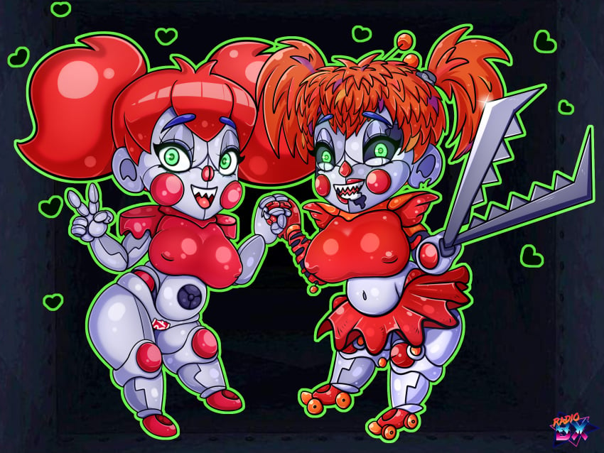 baby baby_(fnafsl) big_breasts circus_baby circus_baby_(fnaf) clown five_nights_at_freddy's five_nights_at_freddy's:_sister_location green_eyes horror nipples radiobx red_hair robot robot_girl scrap_baby scrap_baby_(fnaf) sharp_teeth shortstack sister_location skirt thick_thighs twintails