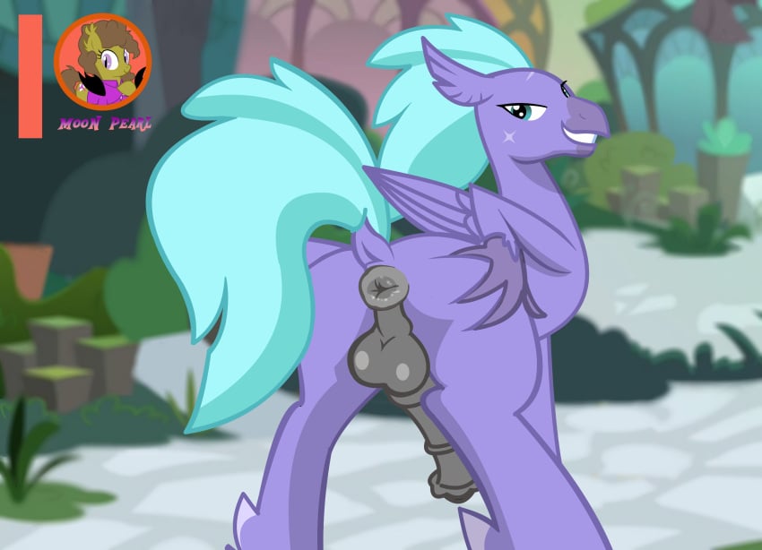 anus avian balls equid equine european_mythology exhibitionism feral friendship_is_magic genitals greek_mythology hasbro hi_res hippogriff male mammal moon_pearl my_little_pony mythological_avian mythology penis seaspray_(mlp) solo solo_male