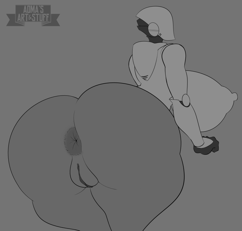 absurd_res adma228 anus ass big_breasts big_butt breasts genitals haydee haydee_(game) hi_res huge_breasts huge_butt machine monochrome nipple_outline not_furry pussy robot thick_thighs video_games