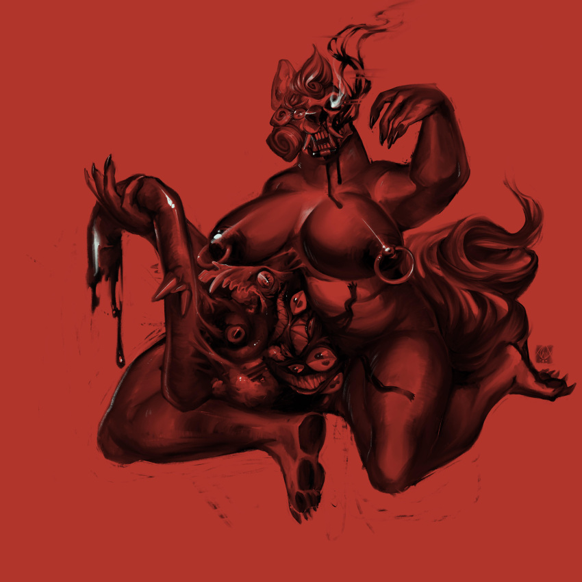 absurd_res anthro aubrgin_(artist) big_nipples bone canid canine canis domestic_dog female gore guts hi_res invalid_tag mammal maria_(wffl) nipple_piercing nipples nude organs overweight piercing skull solo teeth