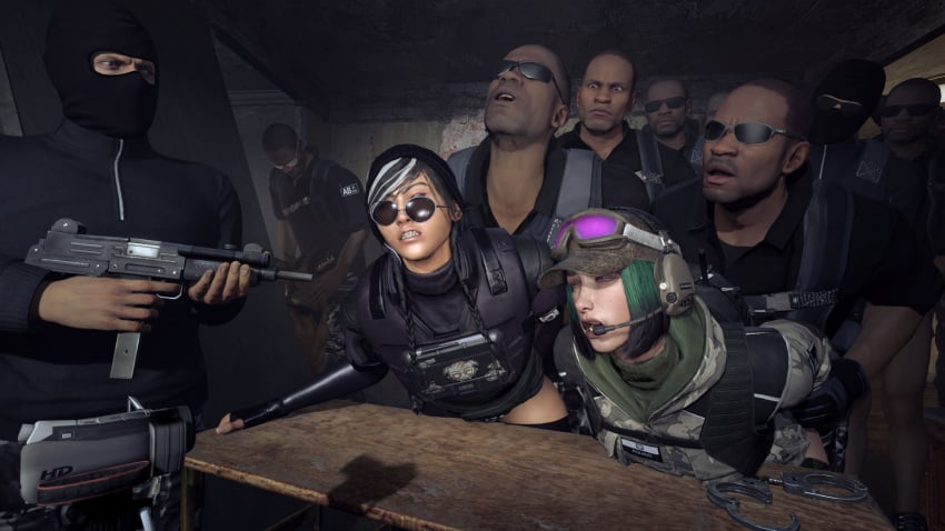 10boys 2girls 3d 6+boys ambiguous_penetration anal anal_sex asian asian_female blue_eyes captured clothed dark-skinned_male dark_hair dark_skin defeated dog dokkaebi_(rainbow_six) ela_(rainbow_six) female gangbang gangrape glasses glasses_askew green_hair handcuffs interracial light-skinned_female looking_over_eyewear looking_over_sunglasses male military military_uniform multiple_boys multiple_males one_after_another pain pants_down partially_clothed queue rainbow_six rainbow_six_siege rape running_a_train shocked streaked_hair sunglasses taking_turns tinted_eyewear tom_clancy undressed uniform vercaton waiting_for_turn