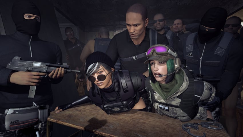 10boys 2girls 3d 6+boys ambiguous_penetration anal anal_sex asian asian_female blue_eyes captured clothed dark-skinned_male dark_hair dark_skin defeated dog dokkaebi_(rainbow_six) ela_(rainbow_six) femsub gangbang gangrape glasses glasses_askew green_hair handcuffs interracial light-skinned_female looking_over_eyewear looking_over_sunglasses military military_uniform multiple_boys multiple_males pain pants_down partially_clothed party_wipe queue rainbow_six rainbow_six_siege rape running_a_train shocked streaked_hair sunglasses tinted_eyewear tom_clancy undressed uniform vercaton waiting_for_turn waiting_in_line