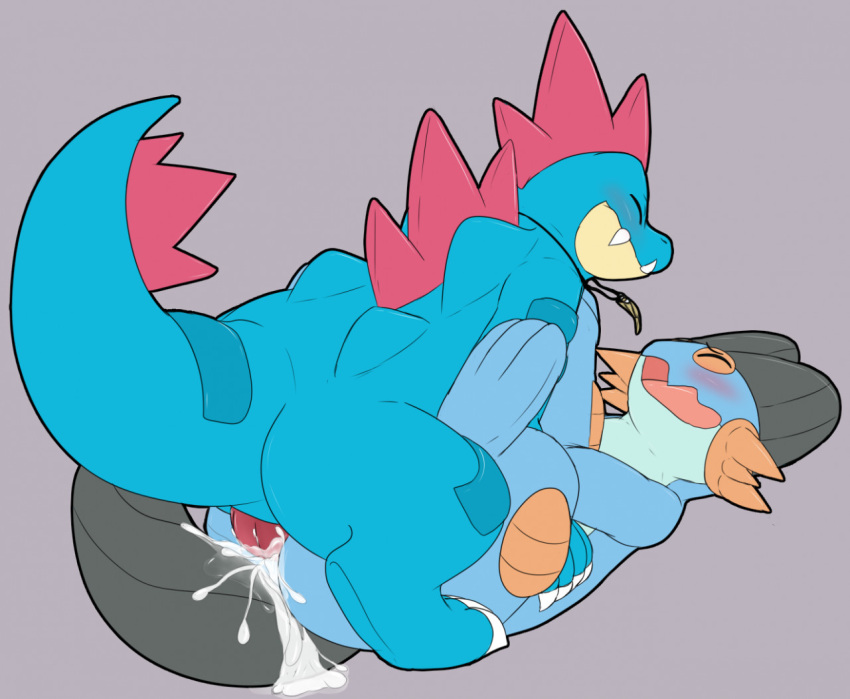 anal anal_sex blush bodily_fluids closed_eyes cum cum_in_ass cum_inside cum_on_ground cum_on_tail duo feral feraligatr genital_fluids hindpaw koalcleaver looking_pleasured lying male male/male male_only nintendo on_back paws penetration pokémon_(species) pokemon swampert video_games