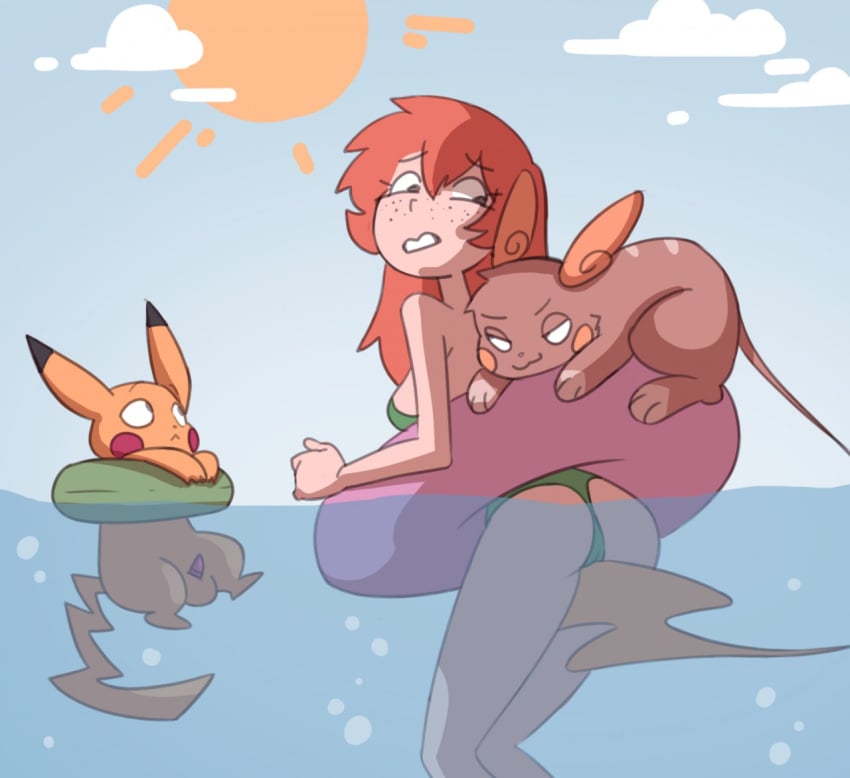 alolan_raichu ass balls breasts camel_toe clothed clothed/nude clothed_female_nude_male clothing cloud female female_on_feral feral freckles genitals group group_sex hair human human_on_feral inner_tube interspecies larger_female larger_human male male/female mammal moshi_chan nintendo nude orange_hair outside partially_submerged penis pikachu pokémon_(species) poképhilia pokemon pokephilia questionable_consent raichu regional_form_(pokémon) rodent sea sex size_difference sun swimwear tail_fetish tail_play trio water zoophilia