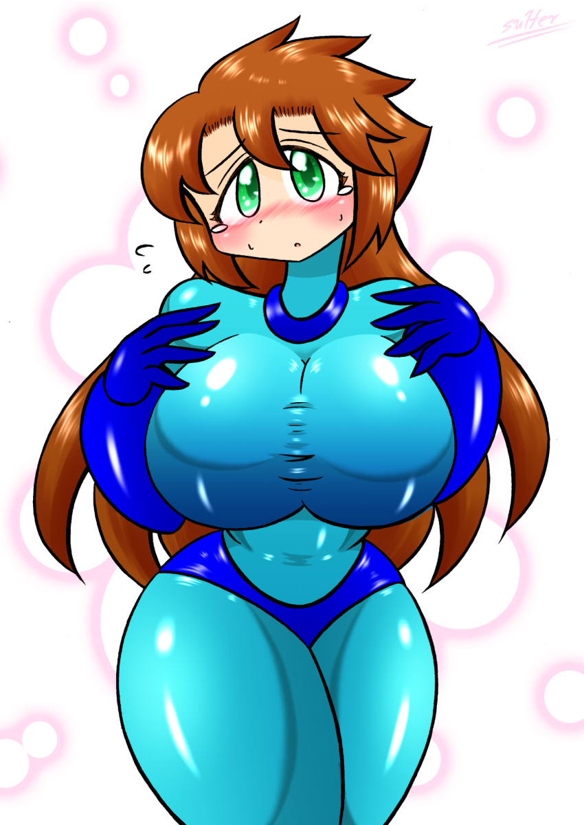 1girls big_breasts blush breasts brown_hair cute female female_only green_eyes hips huge_breasts large_breasts looking_at_viewer mega_man mega_man(classic) roco_(sulfer-kokegitsune) rule_63 solo solo_female sulfer-kokegitsune tagme thick thick_thighs thighs tight_clothing voluptuous wide_hips