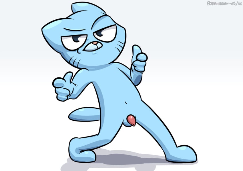 1boy anthro balls cartoon_network cat feline gumball_watterson looking_at_viewer male male_only nude penis pokehidden solo the_amazing_world_of_gumball