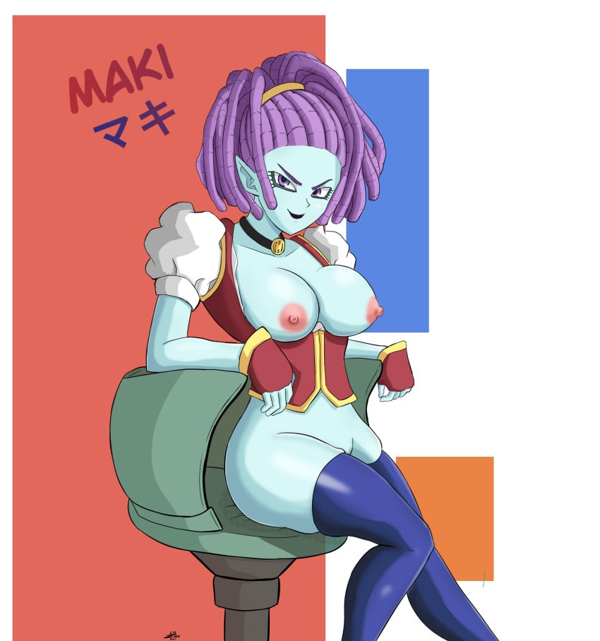 1girls alien_girl alien_human alien_look_like_human artist_request big_breasts blue_skin cleavage curvy curvy_milf dragon_ball dragon_ball_super dreadlocks erect_nipples extraterrestrial extraterrestrial_human female huge_areolae huge_ass macki milf puffy_nipples purple_eyes short_hair sitting thick_lips thick_thighs voluptuous wide_hips