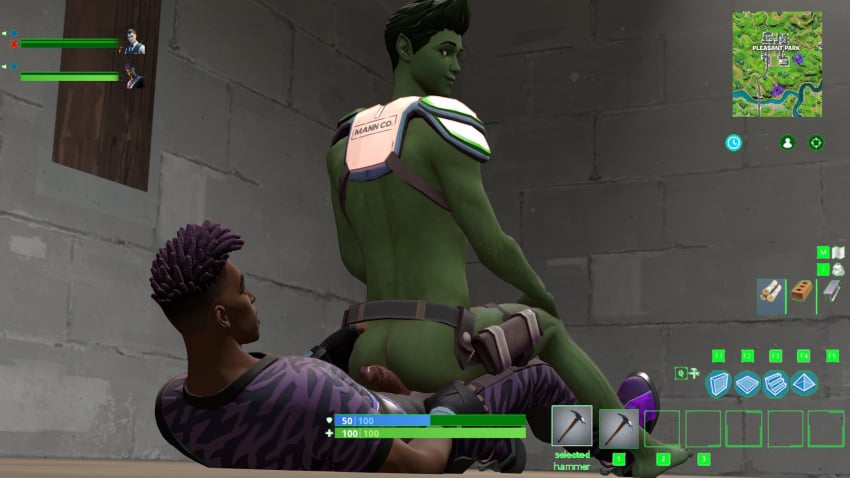 2boys 3d ass beast_boy beast_boy_(fortnite) dc fade_(fortnite) fortnite fortnite:_battle_royale fortnite_(dc_comics) gay green_hair green_skin held_down laying_on_floor male/male paralyzed raped_by_monster scoutfuntf2 source_filmmaker teasing titans uncomfortable