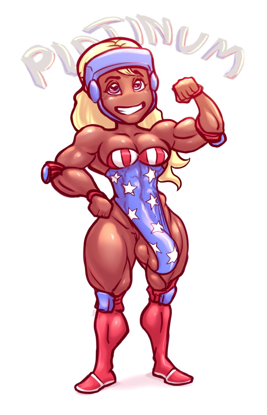 1futa american_flag chibi dark-skinned_futanari eek!_the_cat futanari intersex muscular_futanari platinum_(eek_the_cat) rookerrant solo_futa wrestling_outfit wrestling_ring wrestling_singlet