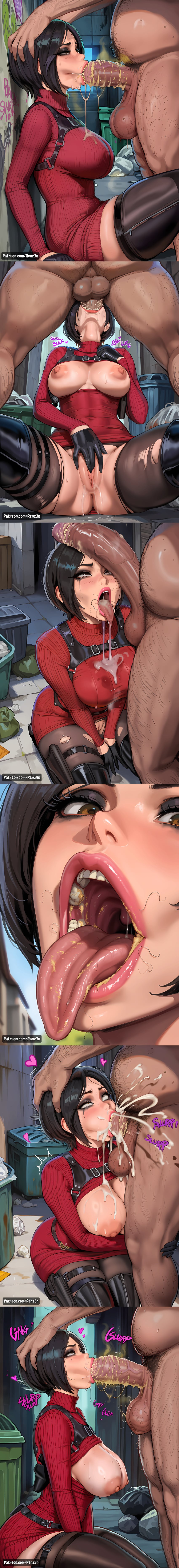 1boy 1girls ada_wong after_fellatio after_oral ai_generated alley artist_name between_legs big_breasts big_penis black_gloves black_hair black_thighhighs bob_cut breasts brown_eyes close-up comic comic_panel comic_strip cum cum_in_mouth cum_inside dark-skinned_male deepthroat english fat fat_male fat_man fellatio female from_below hair hi_res high_resolution highres holster homeless large_breasts long_sleeves male male/female masturbating_during_fellatio masturbation oral outdoors pantyhose patreon patreon_url penis penis_on_head pov presenting renz3n resident_evil resident_evil_4 resident_evil_4_remake short_hair smegma smegma_in_mouth straight stray_pubic_hair sweater tall_image turtleneck turtleneck_sweater ugly ugly_man watermark
