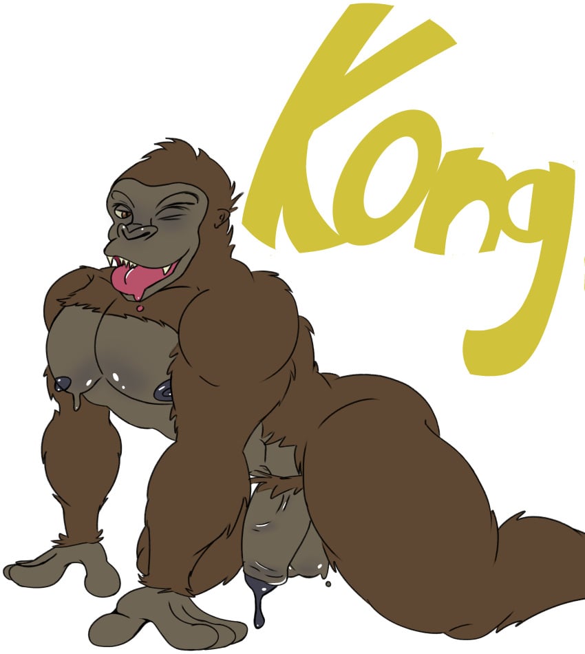 absurd_res anthro ape balls bodily_fluids gay genitals gorilla haplorhine hi_res humanoid_genitalia humanoid_penis king_kong king_kong_(series) male mammal monsterverse muscular nipples nude penis primate raccoon_mints solo sweat teeth tongue tongue_out