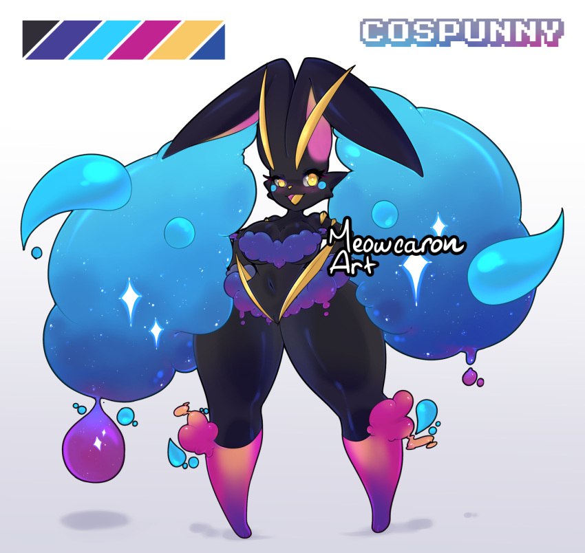 1girls anthro black_body blue_body breasts cosmog female fusion genitals hi_res hybrid legendary_pokemon lopunny meowcaron nintendo pokémon_(species) pokemon pokemon_(species) pussy solo standing thick_thighs video_games