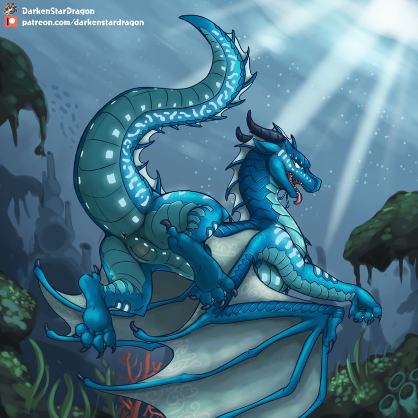 anus darkenstardragon detailed_background dragon female feral genitals hi_res pussy scalie seawing_(wof) solo tongue tongue_out tsunami_(wof) underwater water western_dragon wings wings_of_fire