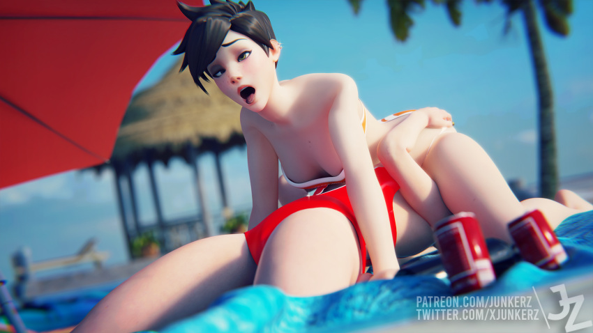 2girls 3d angela_ziegler blizzard_entertainment cleavage clothed exposed_breasts female female_only highres junkerz lena_oxton lifeguard_mercy lifeguard_tracer mercy overwatch tracer yuri