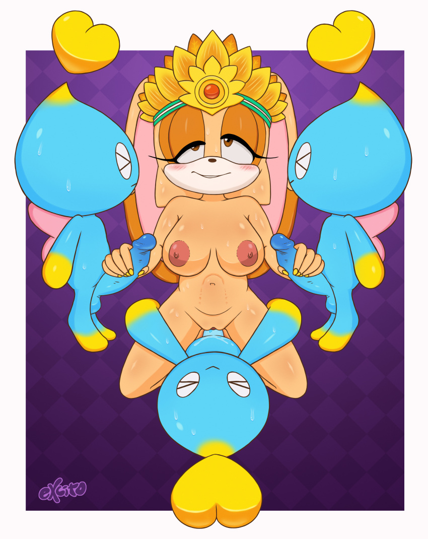 1girls 2022 3boys blonde_fur blonde_hair blue_fur blue_hair blush blushing boobs breasts brown_eyes bunny chao_(sonic) cock cream cream_fur cream_hair cream_the_rabbit dick excito female half-closed_eyes hd hi_res high_resolution highres male multiple_boys orange_fur orange_hair orange_spots orgy penis rabbit sex sonic_(series) sonic_forces_speed_battle spring spring_cream