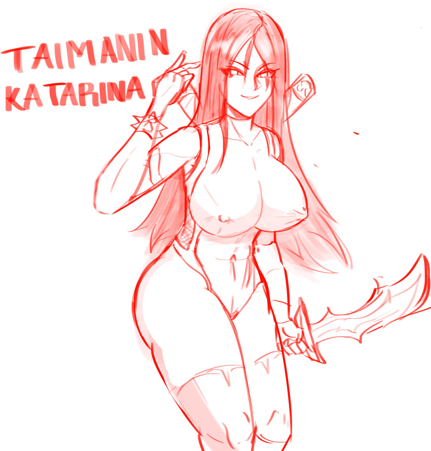 1girls breasts female huge_breasts katarina_du_couteau league_of_legends looking_at_viewer sketch solo solo_female stormbringer