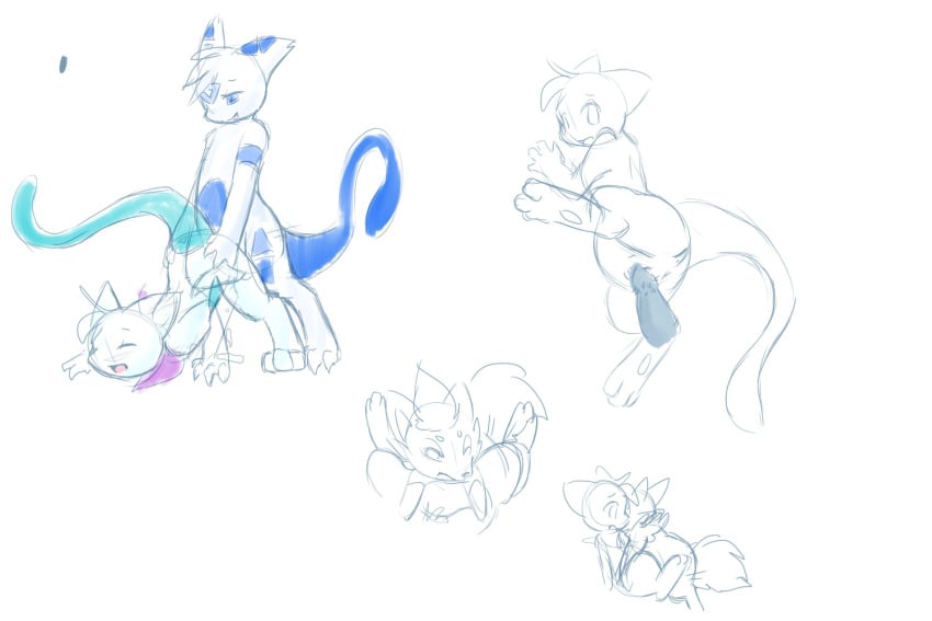 all_fours anthro colored_sketch digital_media_(artwork) doggy_style duo female female_penetrated feral from_behind_position from_front_position fusion genitals hatiimiga legendary_pokémon lunamew lying male male/female male_penetrating male_penetrating_female mew mewtwo missionary_position nintendo on_back on_side penetration penis pokémon_fusion pokemon pokemon_(species) sex sketch solo vaginal_penetration video_games zorua