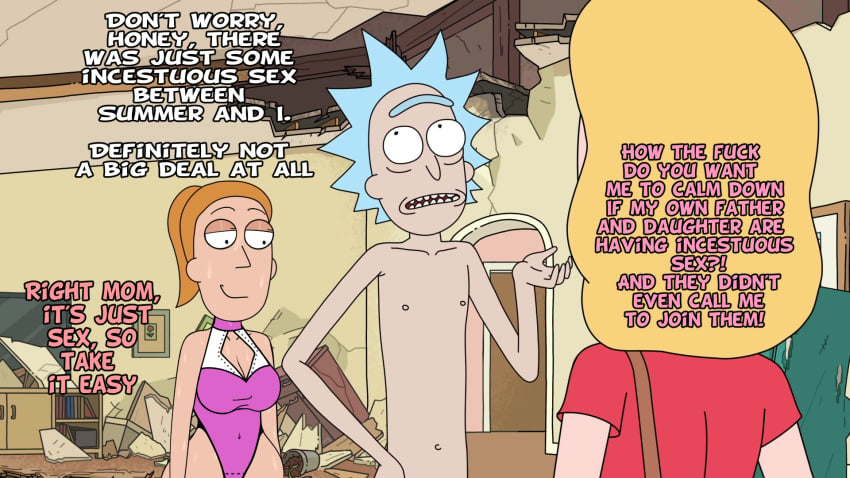 1girls 2girls accurate_art_style beth_smith casual clothing edit edited female grandfather_and_granddaughter human incest incestuous_desire male pale_skin rick_and_morty rick_sanchez screen_capture screencap screenshot screenshot_edit steca summer_smith thelazyart