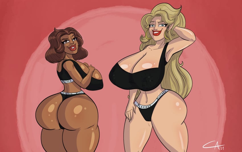 2021 2girls alternate_version_available ameizing_lewds ass blacked blacked_clothing blue_eyes breasts britney_(oc) brown_body brown_skin busty clothing commission dark-skinned_female dark_skin eyelashes fat_ass female_only hips hourglass_figure hyper hyper_breasts large_breasts latina legs light-skinned_female light_skin lips lipstick long_hair mature mature_female mercedes_(oc) multiple_girls oc original original_character original_characters red_lips red_lipstick shiny_hair shiny_skin short_hair sports_bra thick_ass thick_legs thick_lips thick_thighs upper_body voluptuous watermark wide_hips