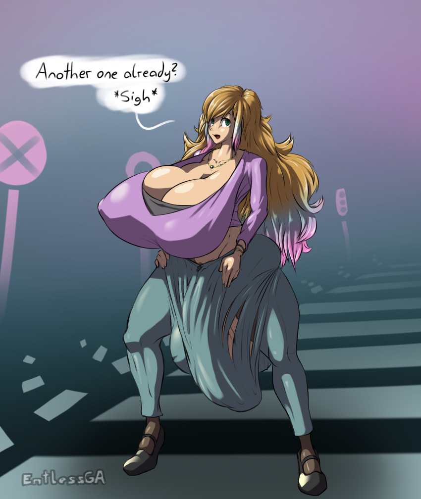 1futa balls breasts bulge clothed clothing dialogue entlessga erection fully_clothed futa_only futanari getting_erect gigantic_breasts gigantic_penis huge_balls huge_breasts huge_cock human hyper hyper_balls hyper_penis milf misa_(oc) multicolored_hair pale_skin penis penis_under_clothes ripped_clothing ripped_pants solo solo_futa standing tearing_clothes text unwanted_erection wardrobe_malfunction