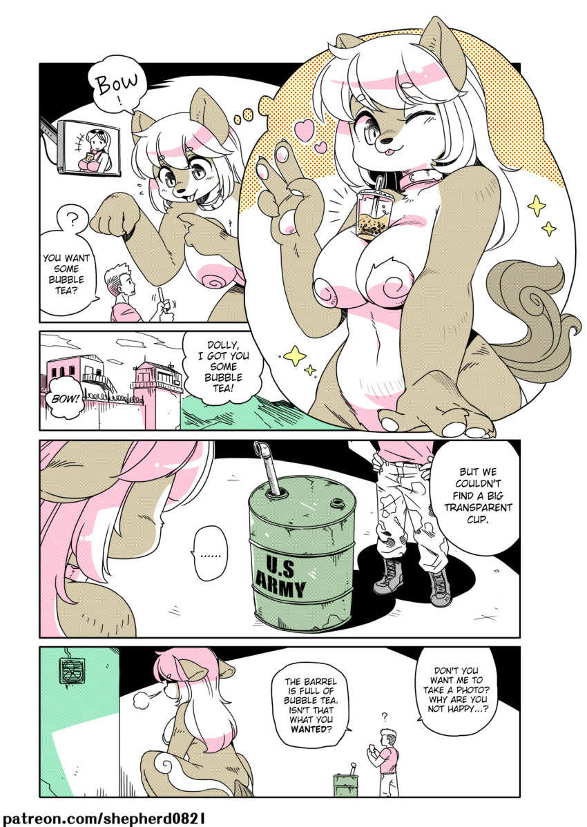 bubble_tea_challenge dog_girl female giantess humor kaiju male modern_mogal original_character shepherd0821 tagme year_of_the_dog