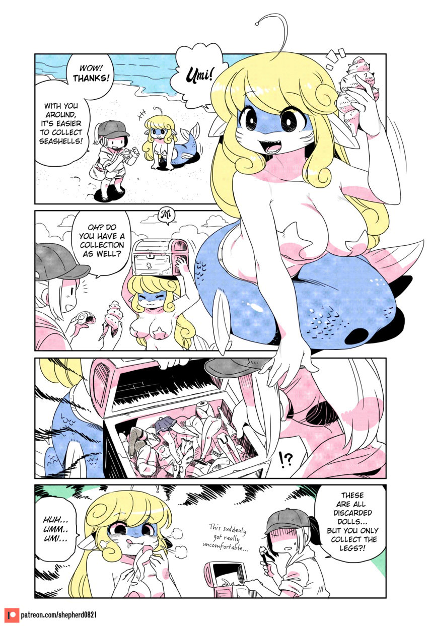 anthro beach big_breasts blonde_hair breasts characterful comic mermaid modern_mogal original_character pasties shepherd0821 starfish_pasties tagme