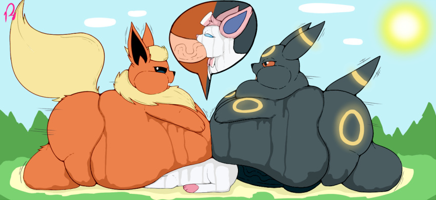 anal anal_sex balls bodily_fluids colored eeveelution fellatio female feral flareon gangbang genitals group group_sex male morbidly_obese morbidly_obese_feral morbidly_obese_male nintendo obese obese_feral obese_male oral overweight overweight_feral overweight_male penetration penile penis pfh pokémon_(species) pokemon sex sweat sylveon umbreon video_games