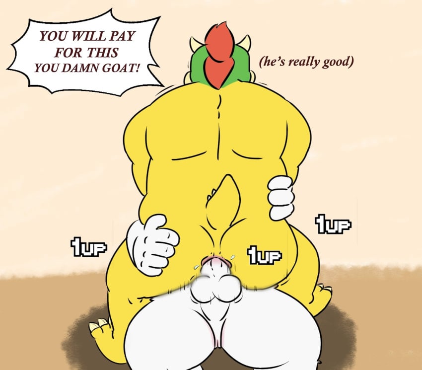 1up 2021 anal anal_sex anthro asgore_dreemurr balls boss_monster bovid bowser caprine duo english_text gay genitals hi_res humanoid_hands koopa male male/male male_only mammal mario_(series) nintendo overweight overweight_male penetration penis ragnadope scalie sex sitting text undertale video_games