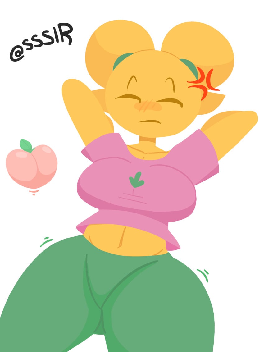 1girls agitated anger_vein annoyed anthro arms_behind_back belly_button big_breasts blush bored breasts emoji emoji_(race) emoji_bitch emojifam_(sssir8) female female_focus female_only focus green_pants looking_annoyed looking_at_another looking_away mob_face no_outlines peach_(fruit) pigtails pink_shirt presenting raised_arm reluctant sexually_suggestive short_sleeves slobbyslapper sssir sssir8 stomach sweatpants thick_thighs wide_hips yellow_body yellow_skin yoga_pants