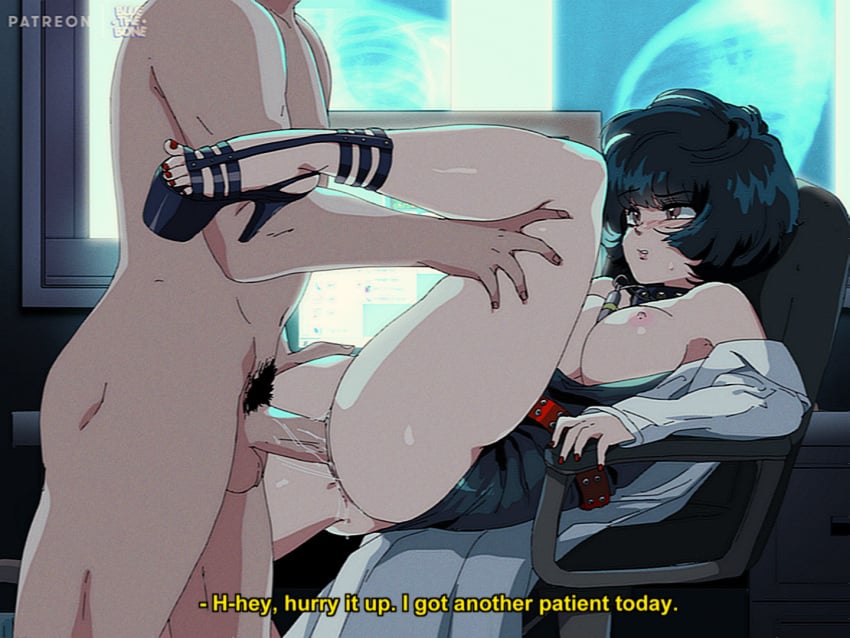 1boy 1girls 2021 artist_logo artist_name atlus belt black_hair bluethebone breasts chair clothed_female_nude_male clothing collar dialogue doctor_on_patient dress english_text faceless_male female head_out_of_frame high_heels lab_coat labcoat large_breasts male_pubic_hair nail_polish nude painted_nails painted_toenails penis persona persona_5 pubic_hair pussy red_nail_polish red_nails red_toenail_polish red_toenails retro_artstyle sandals sex short_dress short_hair straight subtitled tae_takemi text thighs toenail_polish toes uncensored unprofessional_behavior vaginal_penetration white_skin