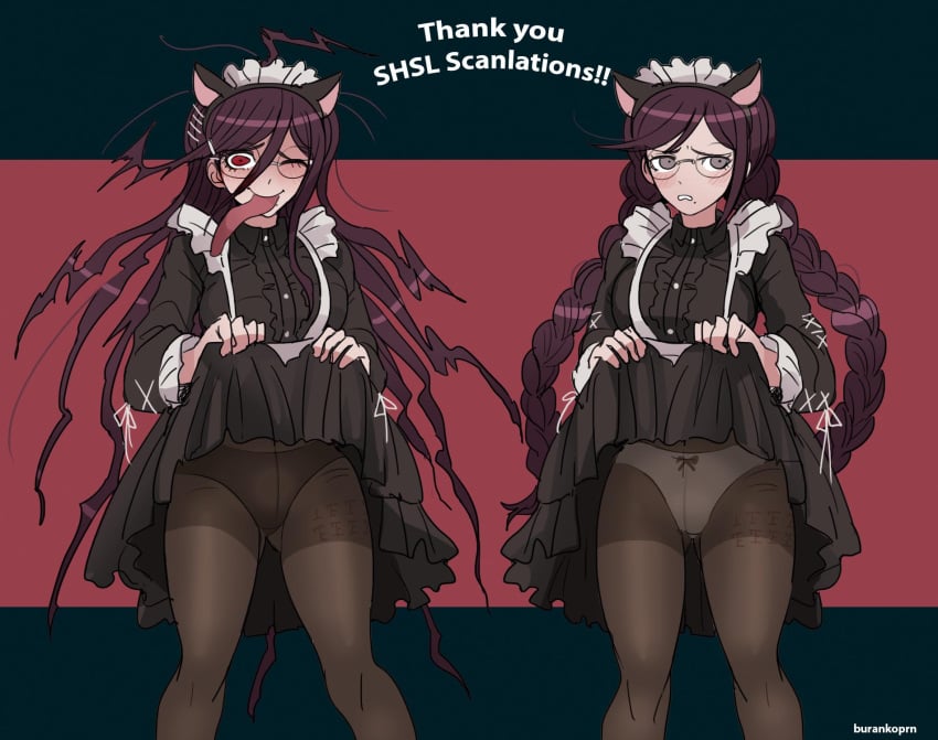 1girls ass_visible_through_thighs black_panties buranko! burankoprn catgirl danganronpa danganronpa_(series) danganronpa_ultra_despair_girls embarrassed fukawa_touko genocider_shou lifted_by_self lifting maid panties presenting skirt_lift smooth_skin solo source_request upskirt white_panties