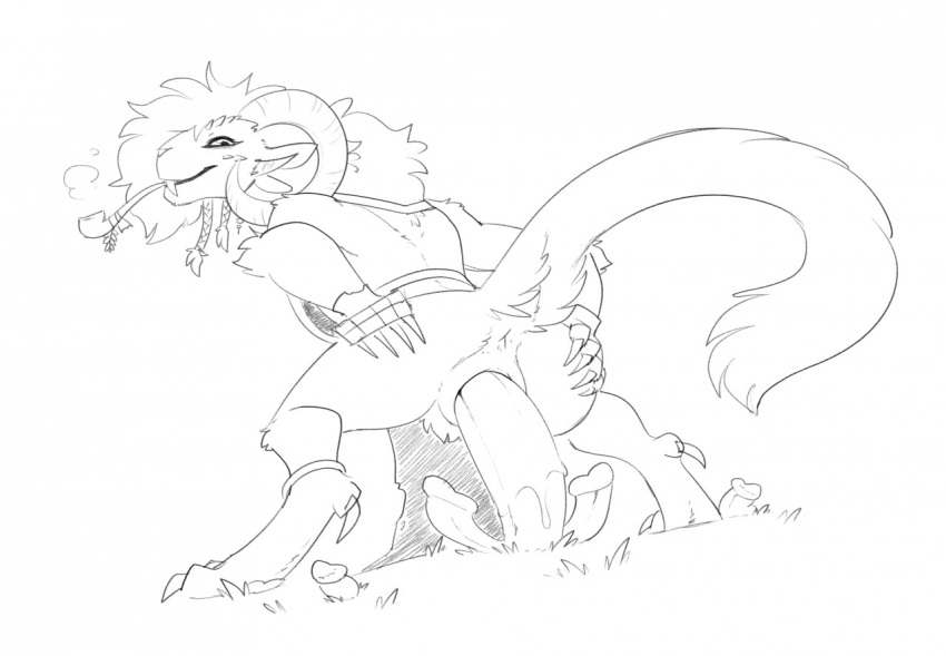 2021 anthro anus ass bodily_fluids charr dewclaw digitigrade felid female fungus genital_fluids genitals guild_wars halbean horn improvised_sex_toy looking_back mammal monochrome mushroom penetration pipe pussy pussy_juice simple_background solo spread_butt spreading vaginal_penetration vaginal_penetration vex_(halbean) video_games