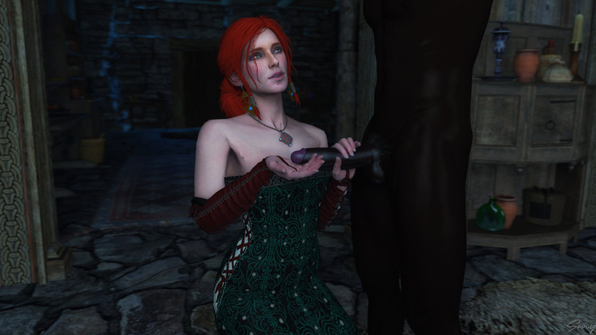 1boy 1girls 3d big_penis cd_projekt_red dark-skinned_male dark_skin female interracial male red_hair thatsnowygirl the_witcher the_witcher_(series) the_witcher_2 the_witcher_3:_wild_hunt triss_merigold