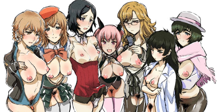 1boy 6girls amane_suzuha amane_yuki big_breasts black_hair blonde_hair blush breast_size_difference breasts breasts_out brown_hair bulge catgirl erection erection_under_clothes exposed_breasts expressions faris_nyannyan female femboy glasses harem hiyajou_maho kagari_shiina kiryuu_moeka large_breasts male multiple_girls open_clothes pale pale-skinned_female pale_skin penis pink_hair pubic_hair shiina_kagari shiina_mayuri small_breasts steins;gate steins;gate_0 trap urushibara_ruka vanishing_tel-o