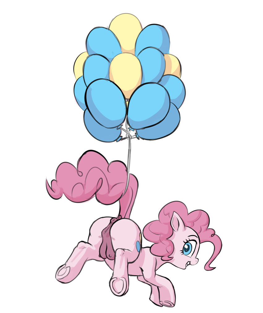 2021 absurd_res animal_genitalia animal_pussy balloon blue_eyes crade crotchboobs equid equine equine_pussy female feral friendship_is_magic fur genitals hair hi_res hooves horse mammal my_little_pony pink_body pink_fur pink_hair pinkie_pie_(mlp) pony puffy_anus pussy simple_background solo white_background