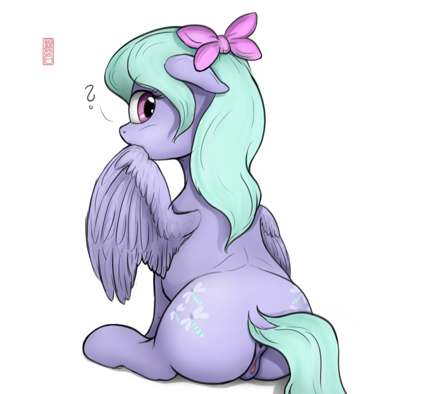 ? absurd_res accessory anus arthropod ass blue_body blue_fur blue_hair blue_tail celsian cutie_mark dragonfly ears_down equid equine female feral flitter_(mlp) friendship_is_magic fur genitals hair hair_accessory hair_ribbon hairbow hi_res horse insects long_hair looking_at_viewer looking_back mammal my_little_pony pegasus pivoted_ears pony purple_eyes pussy rear_view ribbons simple_background sitting solo white_background wings